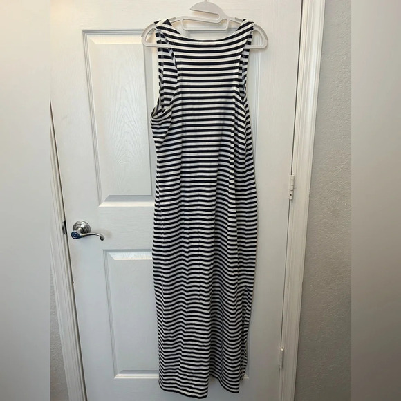 SAIL TO SABLE Striped Maxi Dress Navy Blue White Nautical Preppy Long Jersey - Picture 3 of 4